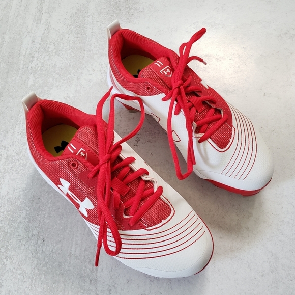 Under Armour Women's UA Glyde ST Softball Cleats Red White SZ 5.5 - Picture 2 of 5
